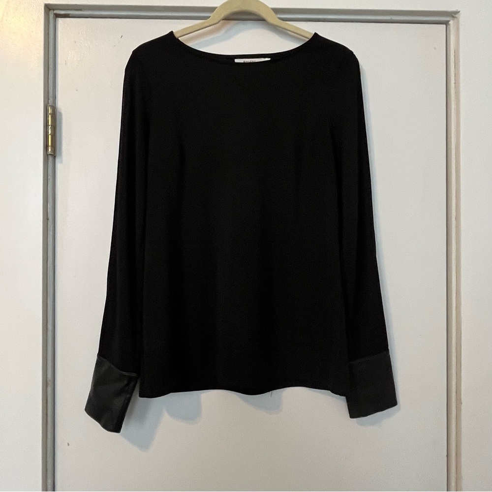 Bailey 44 Black Long Sleeve Blouse Cold Shoulder leather cuff medium shirt